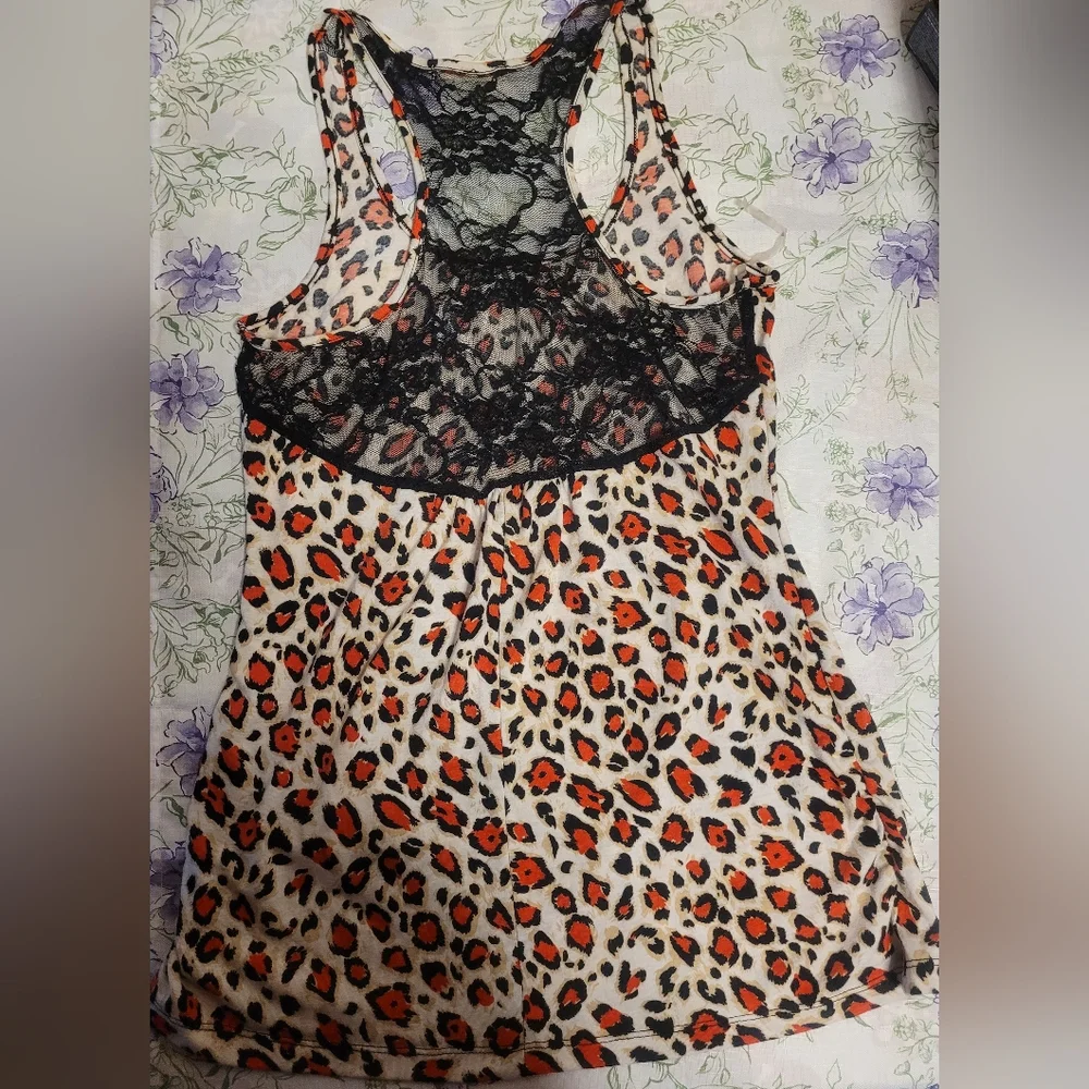 Leopard Print Lace Racerback Tank Top - Picture 2 of 3